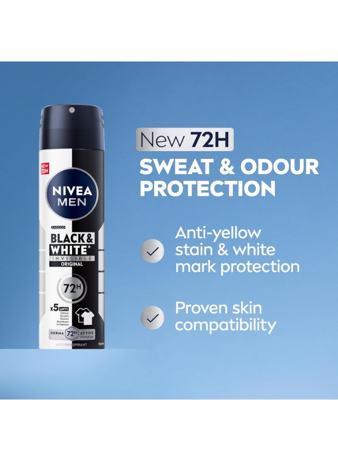 NIVEA MEN Antiperspirant Spray for Men, Black & White Invisible Protection Original, 3x150ml - Image 2